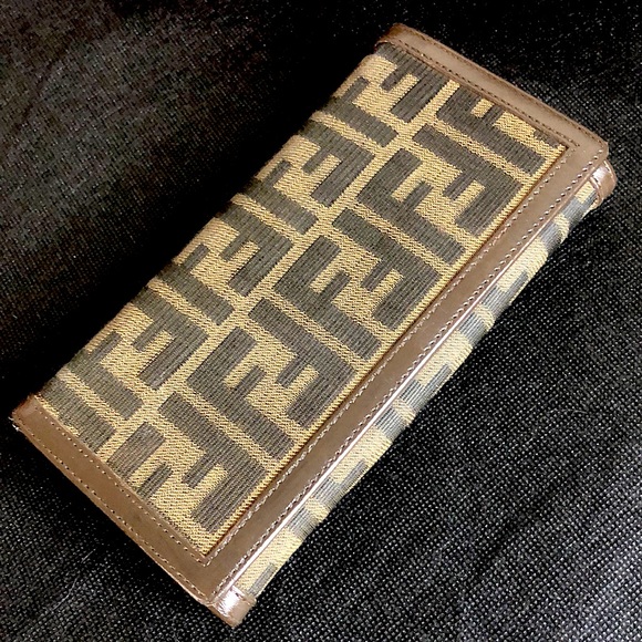 MFENDI Zucca Navy Canvas and Brown Leather Snap Bifold Wallet - Picture 3 of 16